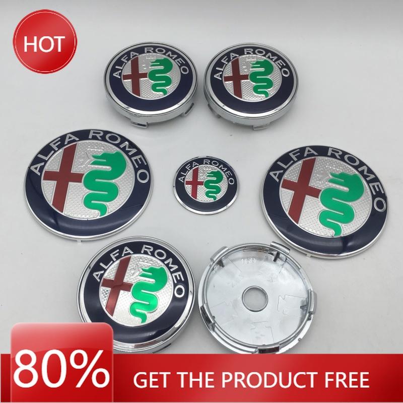 For Alfa Romeo Ri1Hub Caps 7pcs ForAlfa Romeo Car Emblem Wheel Cover Caps Front Hood Badge Rear Trunk Steering Sticker Styling 2x74mm 4x60mm Cap 1