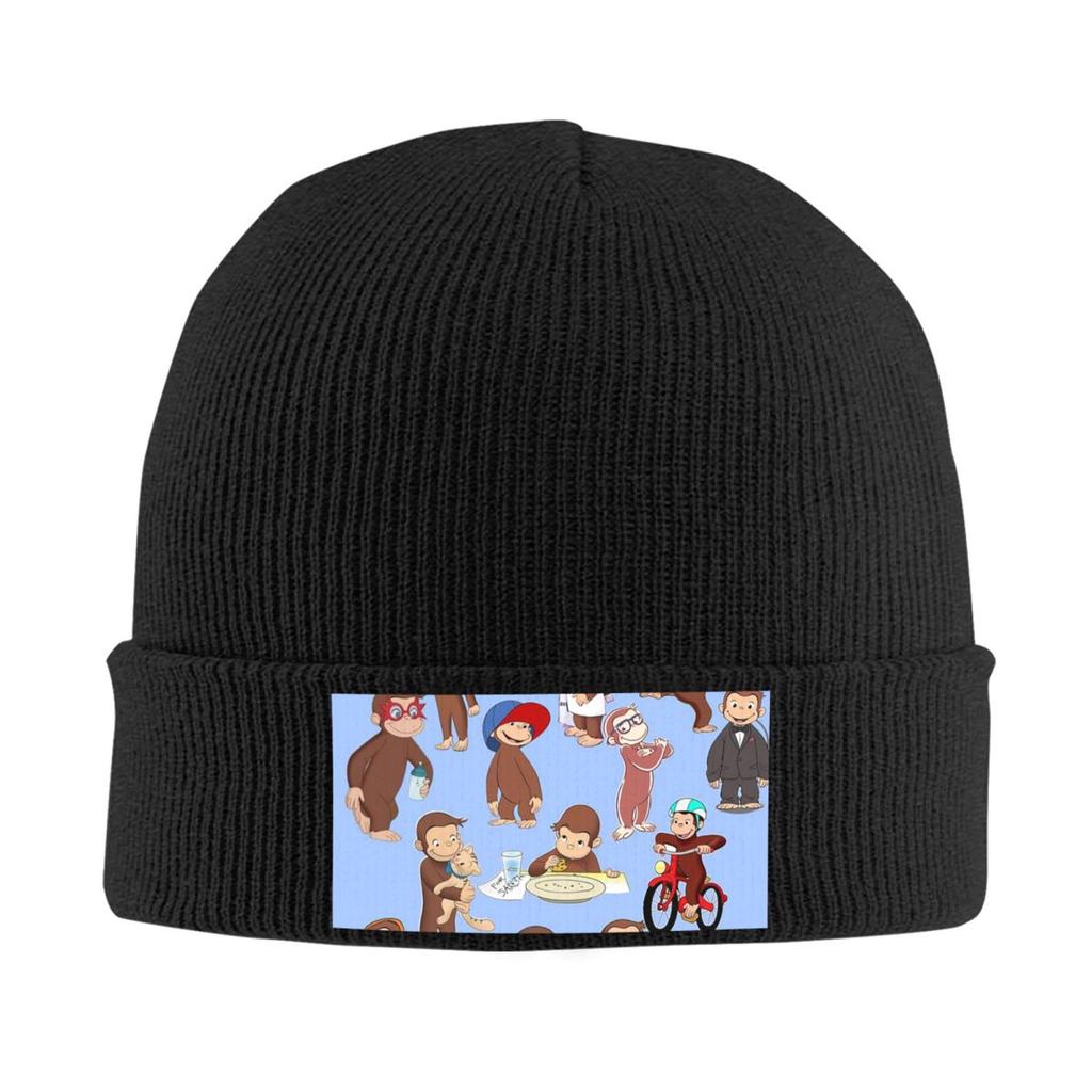 Anime Curious George Monkey Warm Knitted Cap Hip Hop Bonnet Hat Autumn Winter Outdoor Beanies Hats for Unisex Adult