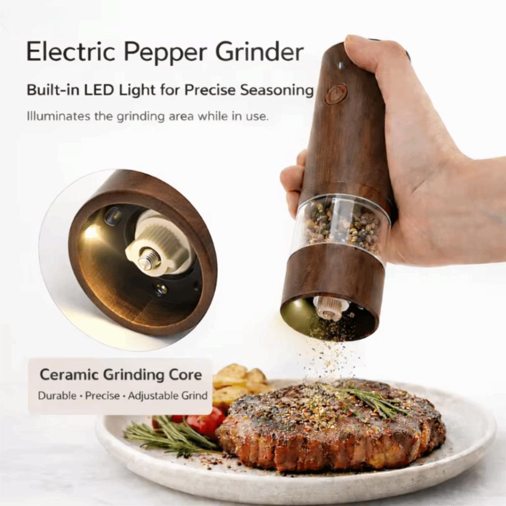 USB Rechargeable Electric Salt and Pepper Grinder with Light Pepper Mill Bottle Dinning Table