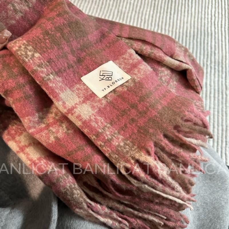

Women s Plus Size Thickened Raspberry Pink Plaid Tassel Scarf for Autumn and Winter