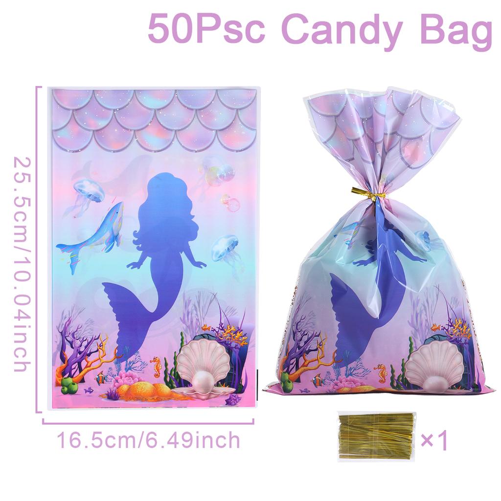 Mermaid Party Plastic Goodie Bags Mermaid Tail Candy Gift Bags for Mermaid One Birthday Sea Themed Party Decor Baby Shower Favor