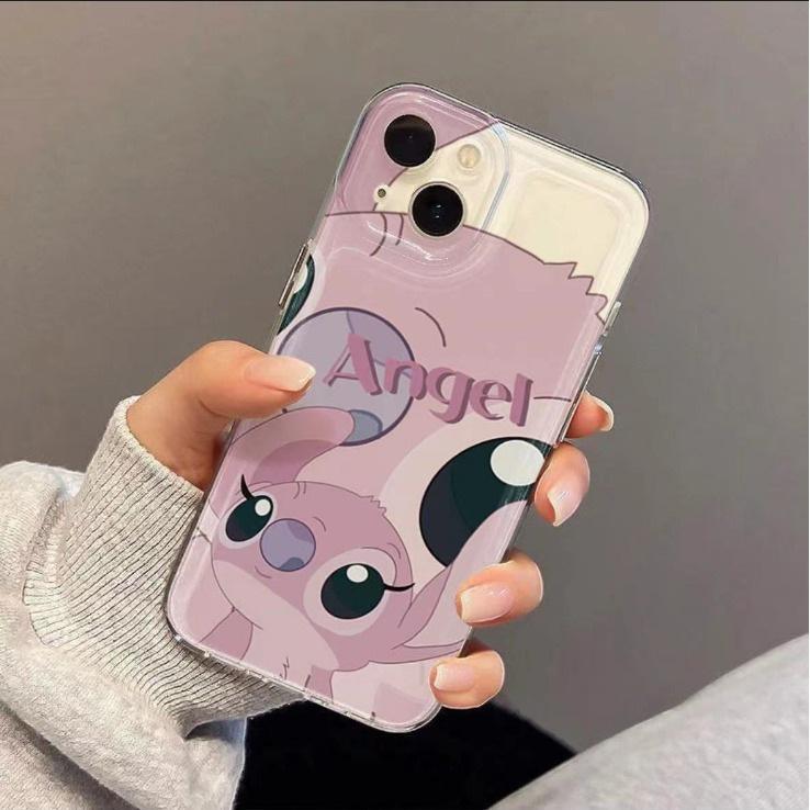 Stitch Angel Couple Case for iPhone 16/16 Pro Max, 12/11 Pro, XR/XS – Transparent & Soft