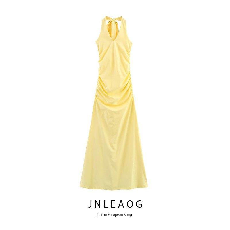 Jnleaog Spring New Arrival Women's Clothing Fashion Style French Fashion Nylon Hanging Collar Long Dress 3641387