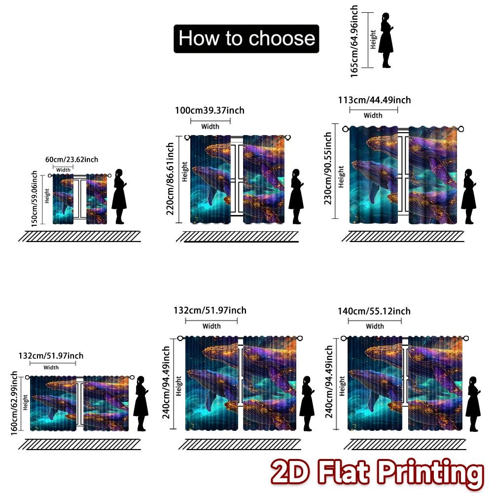 Set Of 2 Modern Flat Printing Curtains Without Rod Galactic Whales Ocean Fashionable Curtainments During Easter Holiday Curtain Polyester