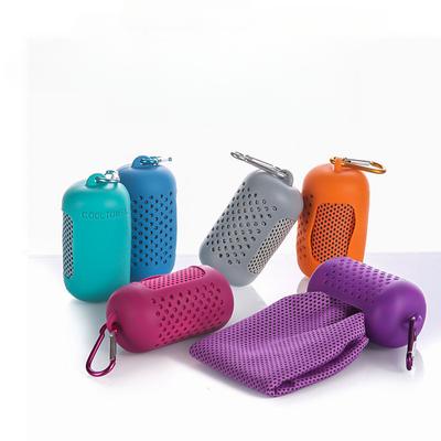 Silicone Cover Sports Towel, Frozen Cold Quick Drying Towel, Gym Beach Towel, Silicone Wrap with Metal Hook Summer Solid Color Mesh Cooling Towel