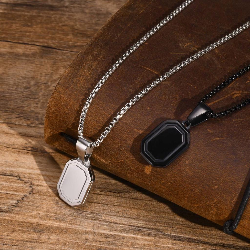 Collares Geométricos Iniciales Vnox para Hombres Mujeres, Colgante Cuadrado Rectángulo de Acero Inoxidable, A-Z 26 Letras Alfabeto Collar para Niño