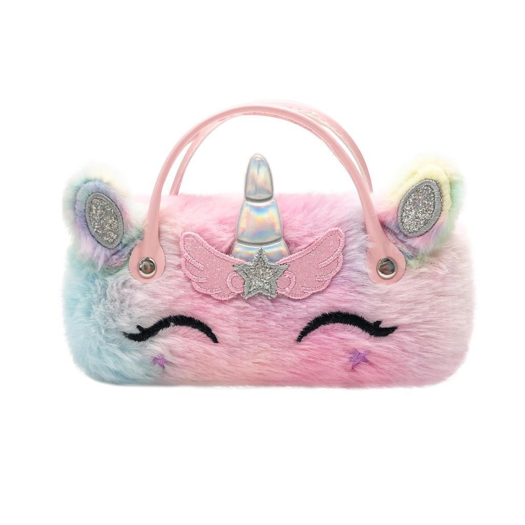 Einhorn Plüsch Brillenetui & Regenbogen Handtasche – Niedliche Cartoon Aufbewahrung für Schmuck, Make-up & Kleine Gegenstände.