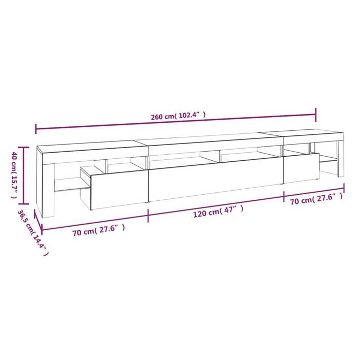 VidaXL Meuble TV avec Lumières LED Centre de Divertissement Rangement Meuble Média Meuble de Salon Salle de Séjour Maison 3152780