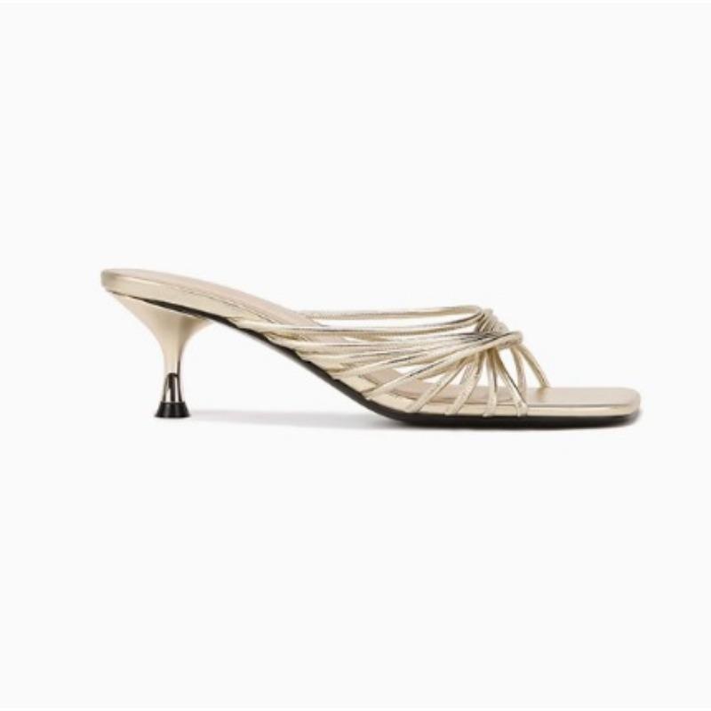 Square-toed Shoes High-heeled Slippers Women's Cross-strap Flip-flops