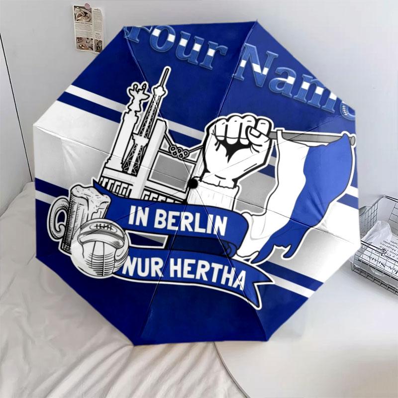 1 PC Automatic Folding Umbrella - Hertha BSC Custom Name Pattern, Portable & Foldable Design with 8 Ribs, Christmas Birthday Gifts
