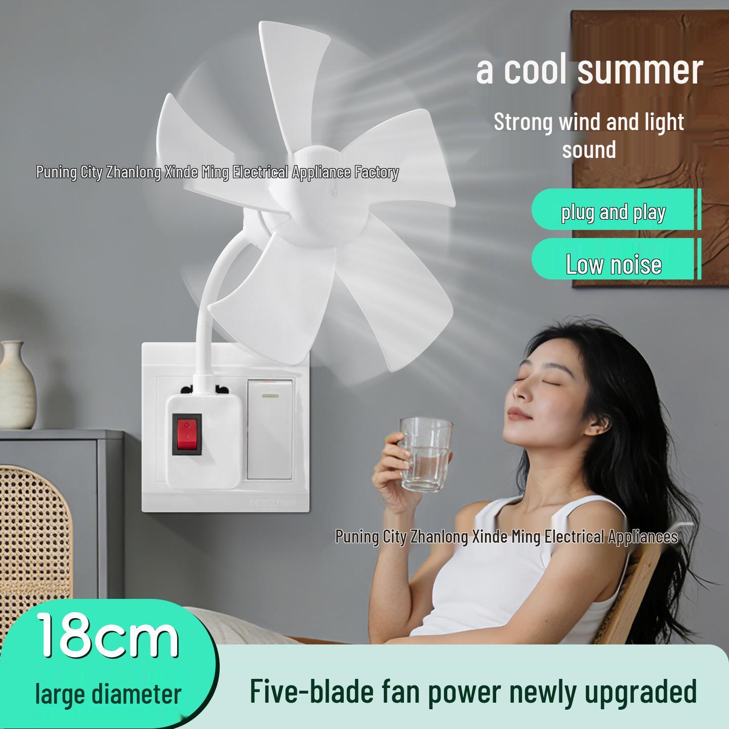 2026 Upgraded Model: 18cm Silent Rotating Fan, Five-Blade, Three-Pin Plug, 360° Cool Air for Bedroom & Kitchen Three-Blade Three-Pin Universal Mini Fan