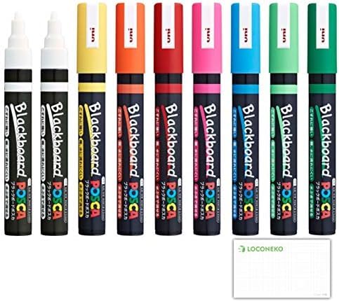 

Mitsubishi Pencil Water-Erasable Blackboard Posca Water-Based Pigment Medium Point PCE-200-5M, 8 Colors (2 White Pens) + LocoNeko Card