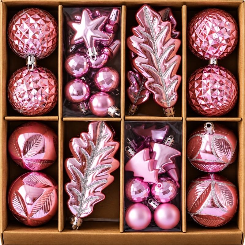 Feiertags-Kugel-Sortiment, 40-teilige Sammlung mit gemischten Oberflächen für Weihnachtsbaum, Kaminsims, Fensterbank und Veranda-Dekorationen