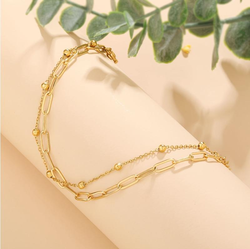 Stainless Steel Layered Bracelet, Double Layer Bracelet for Women, Classic Minimalist Chain Bracelet