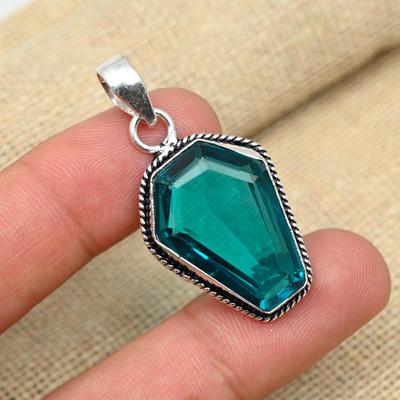 Ciondolo fatto a mano con gioielli in argento sterling massiccio 925 con pietra preziosa apatite acqua per lei