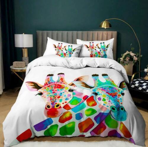 Art Giraffes Quilt Duvet Cover Bedding Set Pillowcase Single Double King Size UK