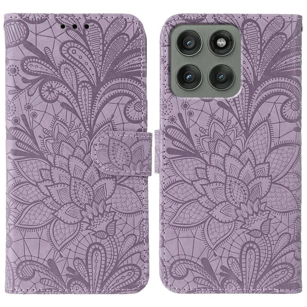 For Motorola Edge 60 Pro 5G Case Lace Flowers PU Leather Flip Wallet Phone Cover with Wrist Strap