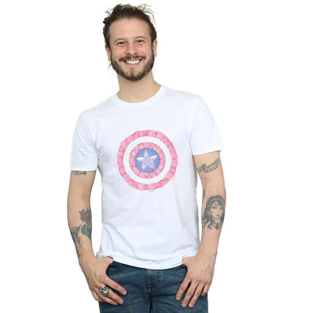 Marvel Mens Captain America Flowers Shield T-Shirt