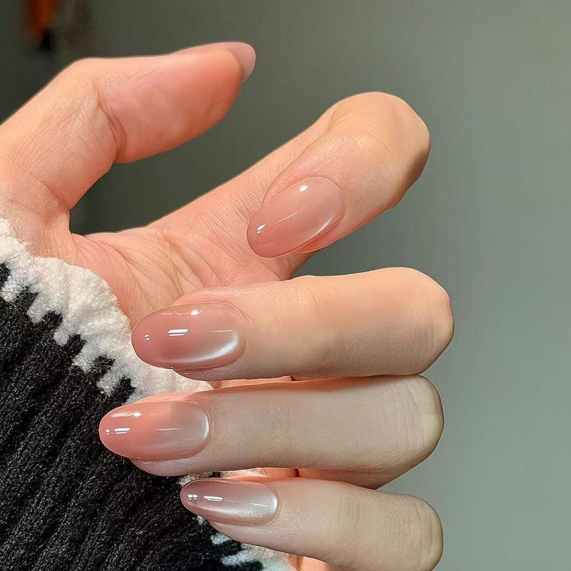 Nude Pink Gradient Glass Bead Cat Eye Wearable Nails