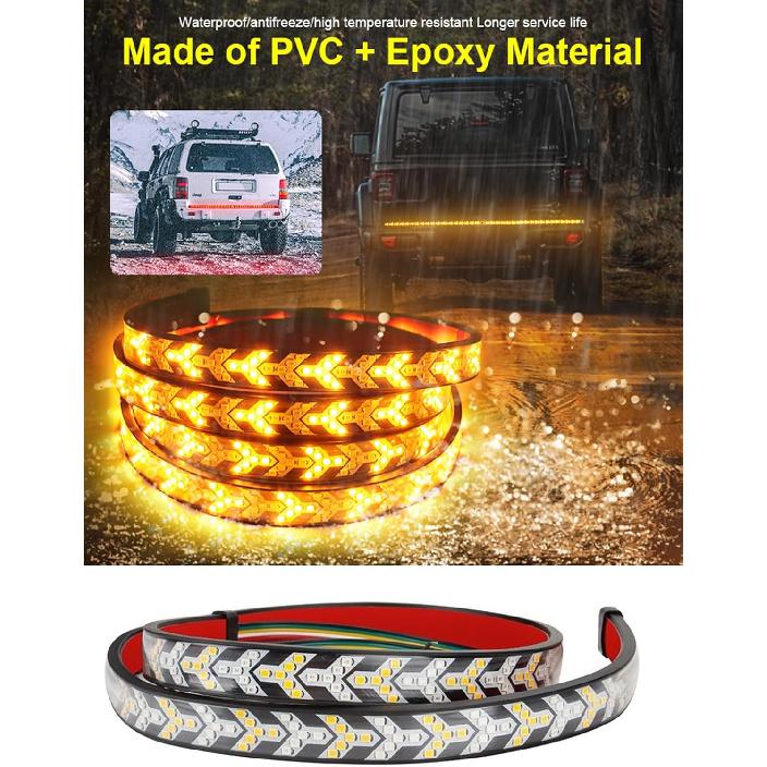 TOPKU LED Pickup Truck Tail Light Strip,Truck Tailgate Dynamic Light Bar, 60" Flexible Flowing drl Strip Bar with Red Brake Amber Turning Signals