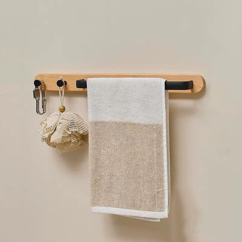Drewniany wieszak na ręczniki łazienkowe z haczykiem, montowany na ścianie, haczyk na płaszcz toaletowy, drewniany stojak na ręczniki, czarny stojak na ręczniki kąpielowe, akcesoria łazienkowe
