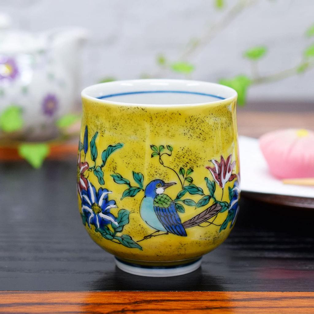 Waza no Kura Stylish Kutani Ware Teacup Yoshidaya Flower and Bird Teacup Ceramic Brand Japanese Tableware Made in Japan Birthday Present 60th 70th 77t