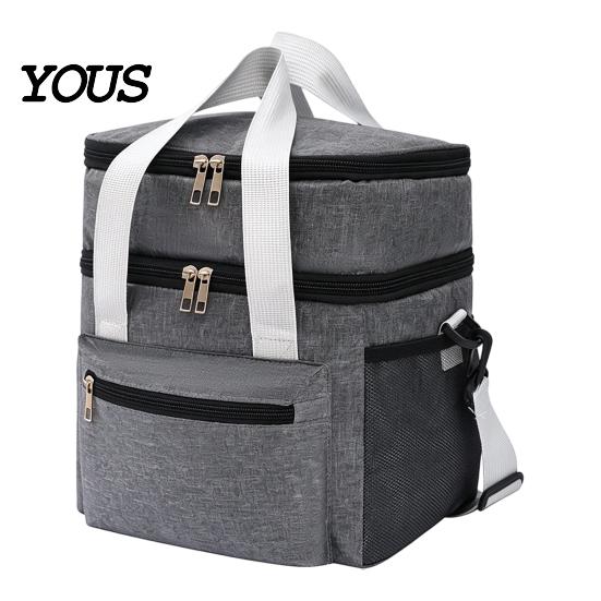 Large Capacity Lunch Cooler Insulated Double Deck Bag, Quilted Leakproof Thermal Tote, Bag for Soup Portable with Shoulder Strap Carrier