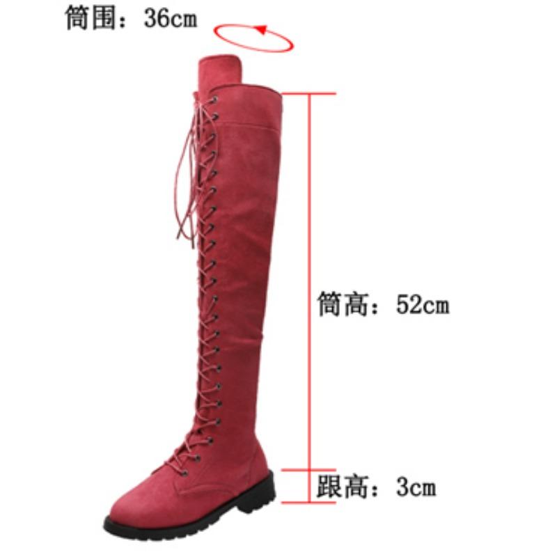 Hot Sale Lace-up Round Toe Low Heel Women's Boots Cow Suede Over The Knee Modern Boots Square Heel Winter Ladies Shoes