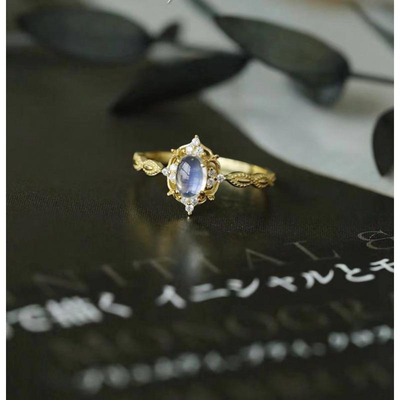 Natural Moonstone Blue Light Women's Ring - Trendy Korean & Japanese Style Gift for Girlfriend, Best Friend, or Lover on Valentine's Day