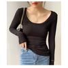 Women Solid High Elastic Slim Long Sleeve Round Neck Casual Bottoming T Shirt