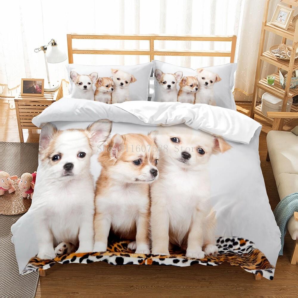 Krásní psi Zvíře 3D Ložní soupravy Roztomilý Husky Přikrývka Peřina Povlak Sada Děti Deka Ložní prádlo Povlak na polštář Domácí mazlíčci Pes