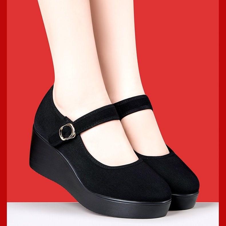 

Неустающие ноги повседневная тканевая обувь удобная и универсальная средний каблук супер толстая подошва туфли для мамы танкетка нескользящая мягкая подошва рабочая обувь ребенок 39