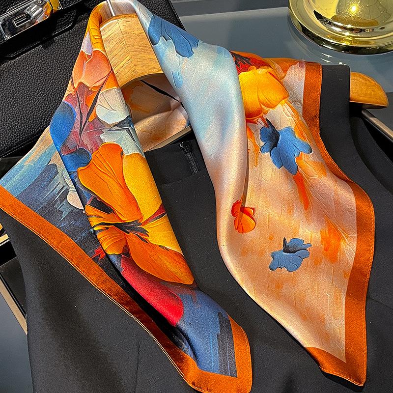 100% Mulberry Silk Scarf For Women's Colorful Color Printed Silk Ladies Scarves Spring Summer Women Neck Tie Hair Scarfs