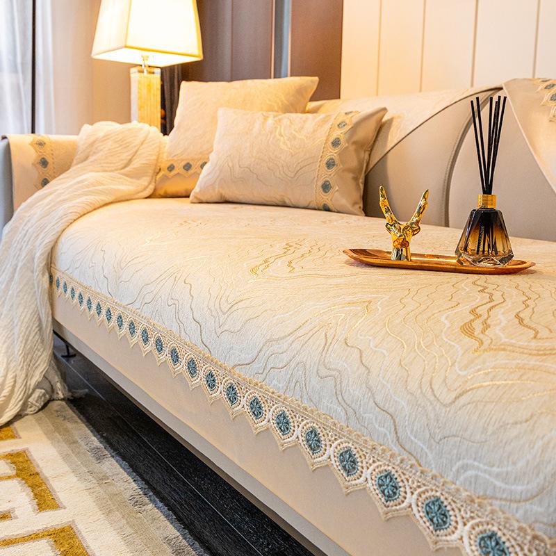 Light Luxury Non-Slip Sofa Cushion, Simple Modern Sofa Cover, High-End Chenille Four-Season Universal Seat Cushion Cover