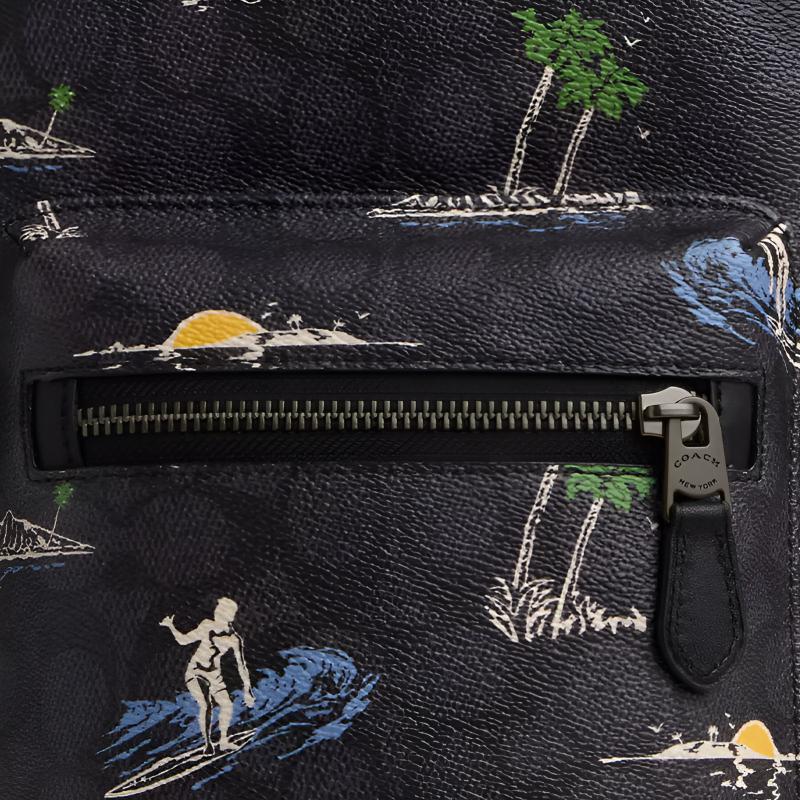 Coach Waist 19 Surf Print Brand Logo Signature Coated Canvas And Smooth Calfskin Waist Bag Small Unisex Waist Bag Black CBJ12-QBA5F