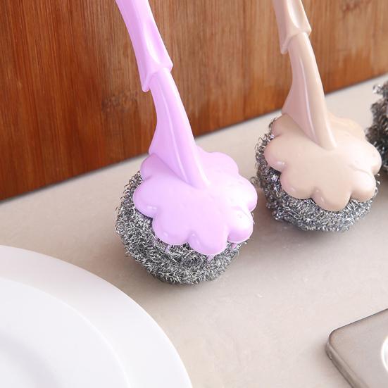 Long Handle Home Kitchen Steel Wire Ball Pot Dish Cleaning Brush Washing Tool