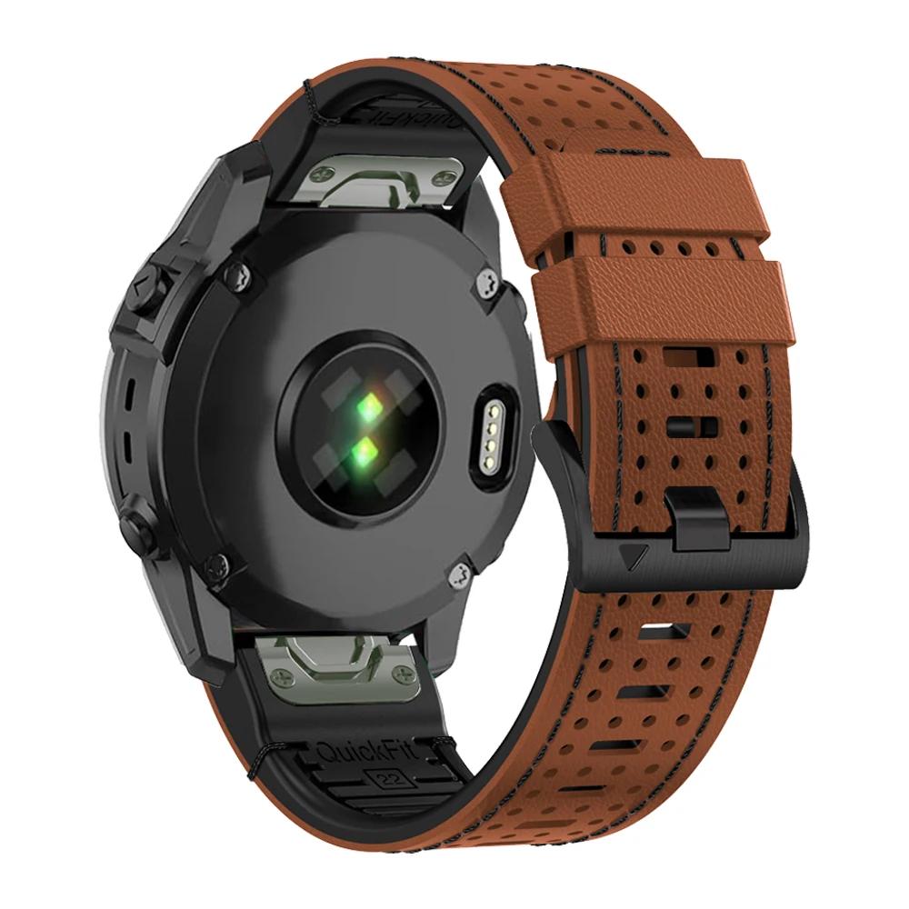 Zweifarbiger Leder-Silikon-Riemen für Garmin Fenix 7X 7 6X 6 5 5X Plus/Epix Pro Gen 2 47mm 51mm Quick Fit 26mm 22mm Uhrenarmband
