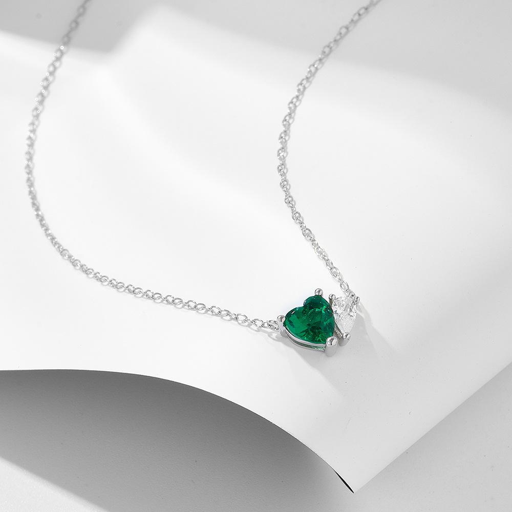 Fashion 925 Sterling Silver Emerald Green love Heart Water Drop Shape Zircon Pendant Gold Plated Necklaces Women