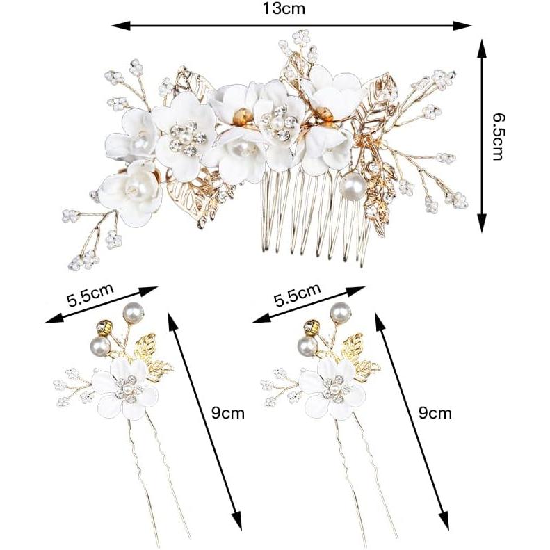 3-Piece Flower Hairpin Set with Pearl Accents - Elegant Hair Accessories for Weddings, Parties, and Special Occasions (White)