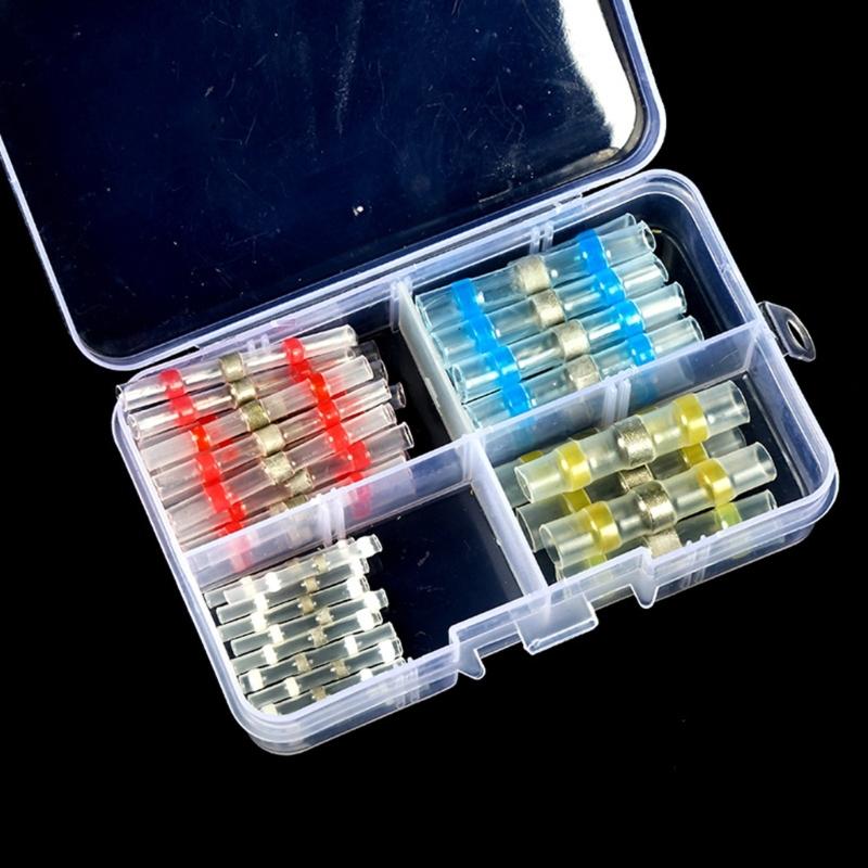 Set of 50pcs/100pcs Heat Shrink Butt Connectors Assortment Color Box Packed Low Temperature Soldering Wire Terminals