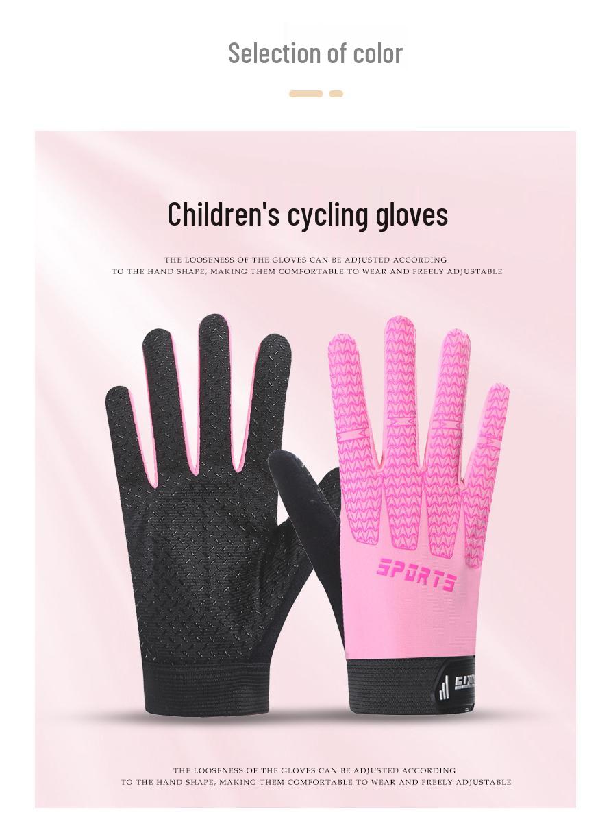 Kids  All-Season Windproof Sunscreen Breathable Non-Slip Full-Finger Gloves for Cycling & Skating Large 12-14 розовый