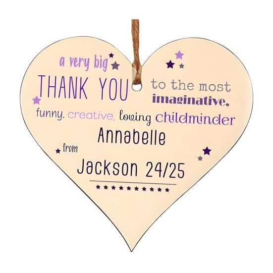 Wooden Heart Plaque Teacher Gift Heart Shape Hanging Decoration Thank You Gift for Teachers Nursery Preschool Childminder