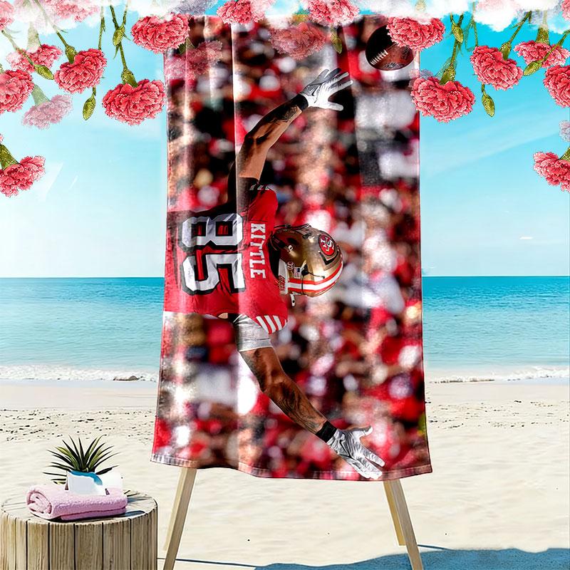 George Kittle Print Beach Towel, Large Soft Quick Dry Towel for Beach Camping Swimming