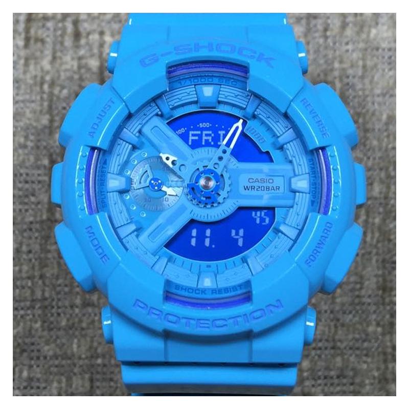 Casio LCD/Pointer Dual Display Series Retro Blue Large Dial Shockproof and Antimagnetic Alarm World Time Illuminated Countdown Quartz GMA-S110CC-2