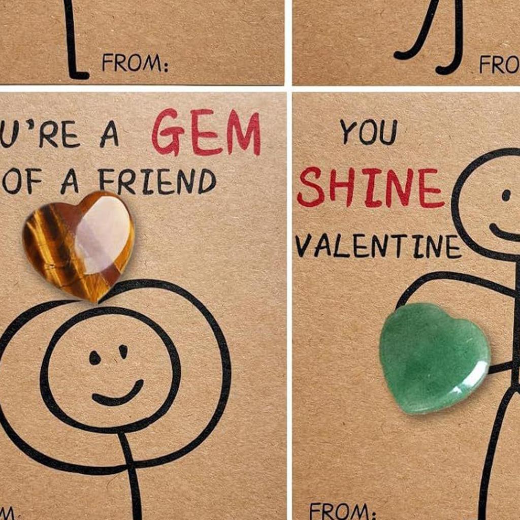 Handmade Valentine Greeting Card 24 Pack Festive Decoration Valentines Heart-shaped gemstone Greeting Card Party Gift