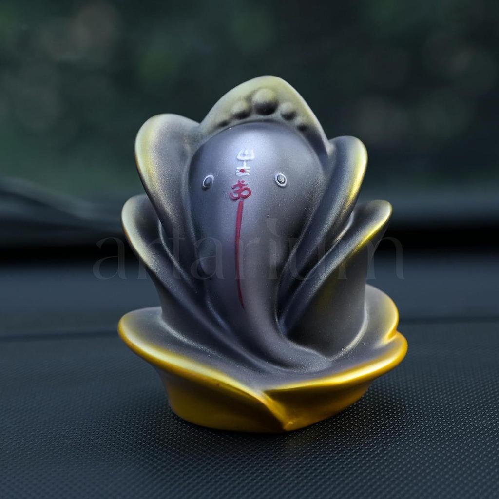 Rose Shape Ganesha Ji Idol Ganesha Ji Murti Ganesha Statue Figurine for Car Dashboard Decoration & Pooja Gifting Purpose Sculpture
