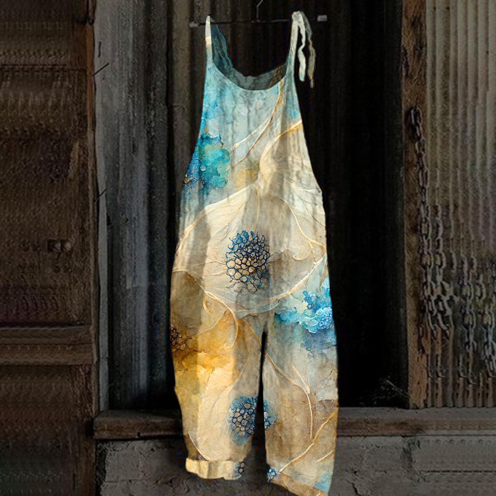 

Женский комбинезон с принтом, повседневный, свободный, винтажный, с бретельками, из хлопка и льна XL хаки