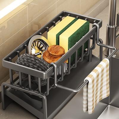 Kitchen Sink Storage Rack Abs Plastic Self-draining Sink Rack Sturdy Filter Basket Soap Sponge Rack Dish Towel Rack Organizer