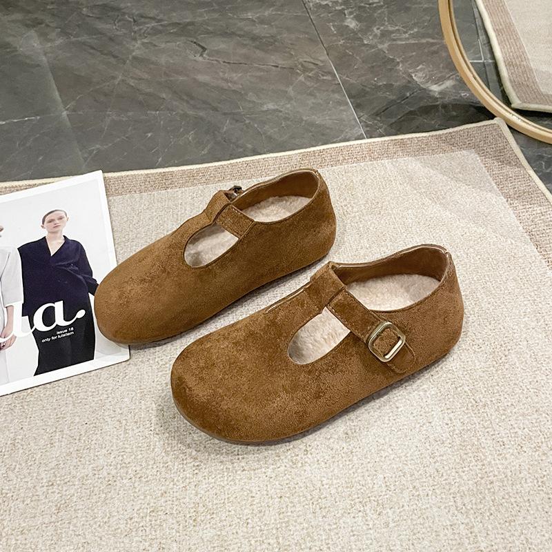 Retro Style Flat Bottom T-buckle Strap Single Shoes Women's Shoes 2025 New Versatile Small Leather Shoes Korean Version Suede Mary Jane Shoes