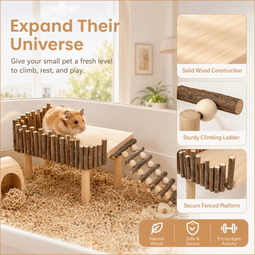 1 Set Logs Hamster Climbing Platform Handcrafted With Ladder Wooden Chewing Toy Stable Chewable Small Pet Activity Playground